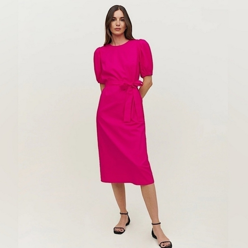 Reformation Rita puff sleeve dress corvette pink medium NWOT